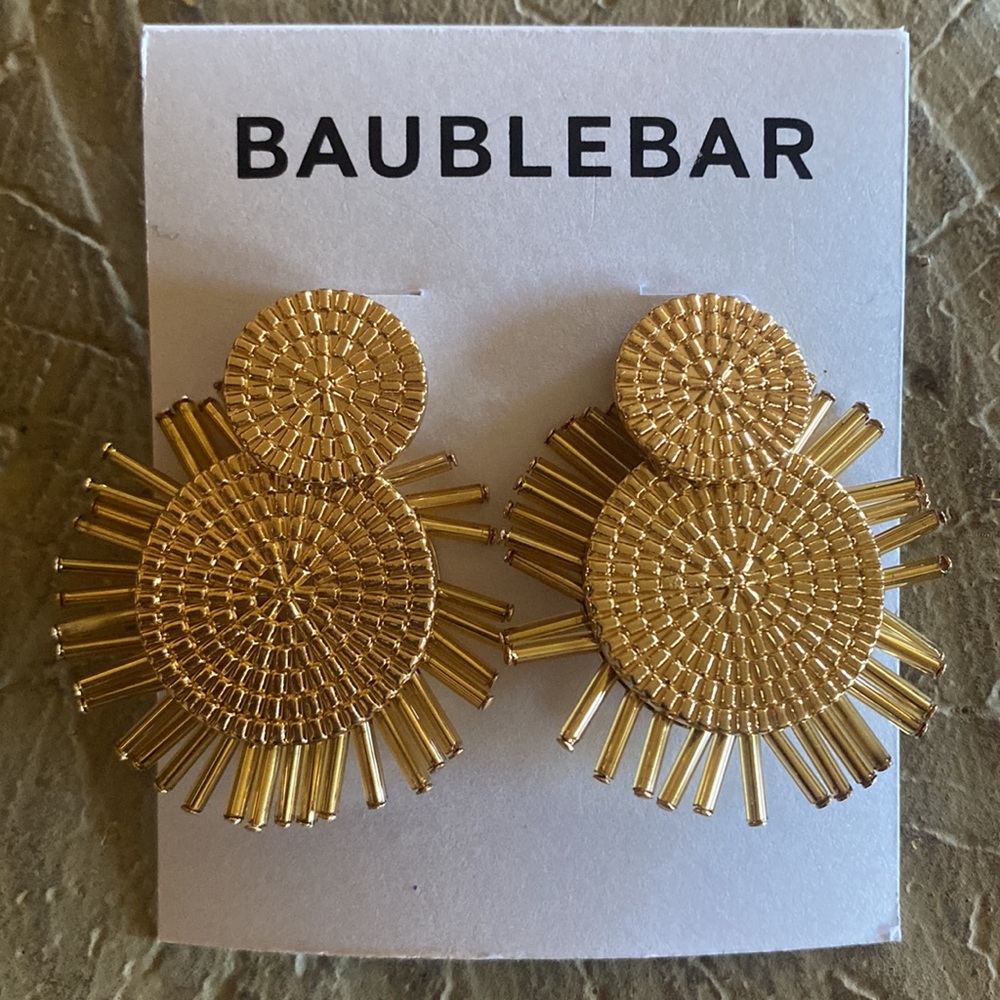 Baublebar Gold Black White Textured Beaded Circle Sun Post Earrings NWT